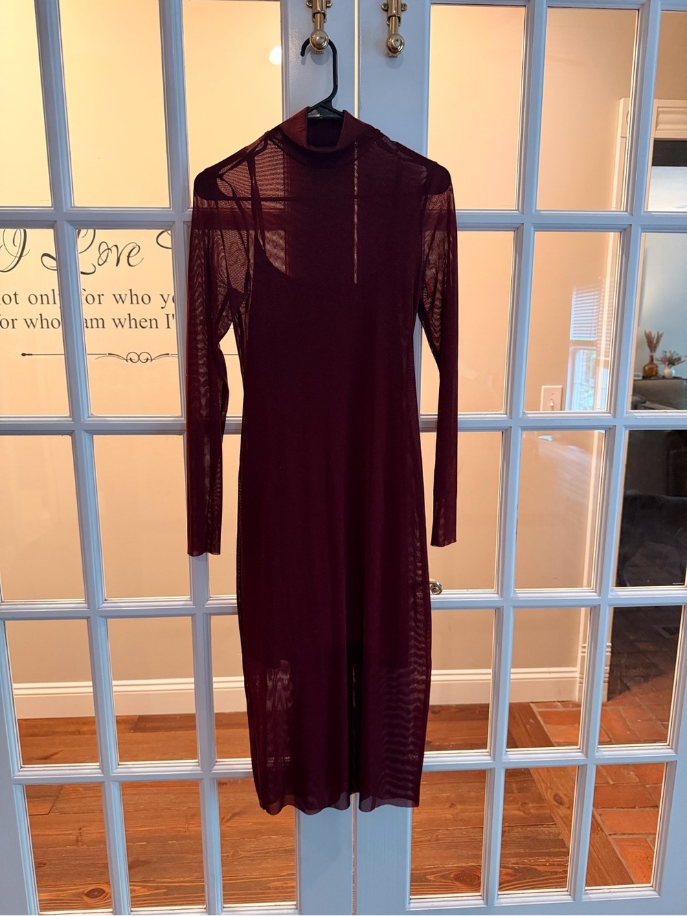 wild fable Long Sleeve Mesh Midi Dress - Burgundy